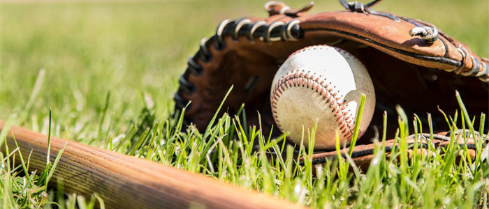 baseball glove, ball and bat